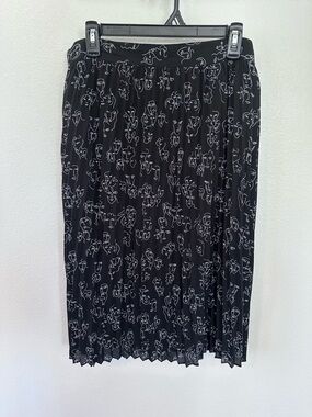 a new day Black Midi Skirt with White Abstract Line Print